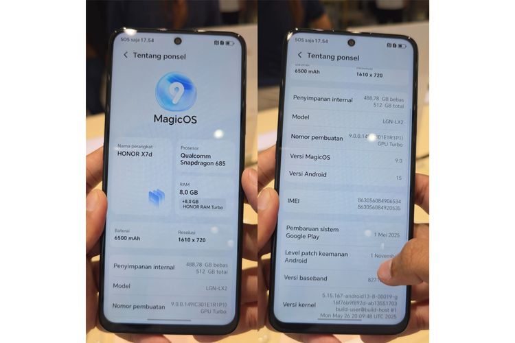 Untuk software, HP Honor X7d menjalankan sistem operasi Android 15 dilapisi antarmuka MagicOS 9.0.
