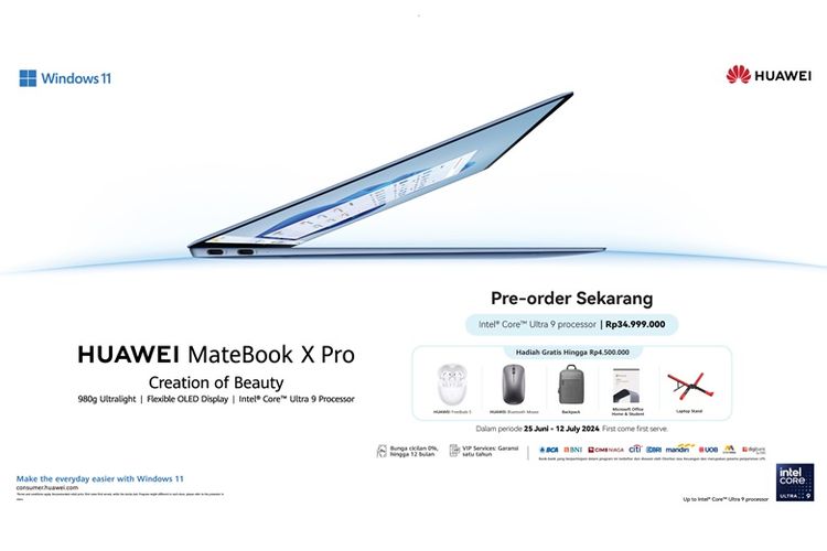 HUAWEI MateBook X Pro dibanderol dengan harga spesial Rp 34.999.000 juta.
