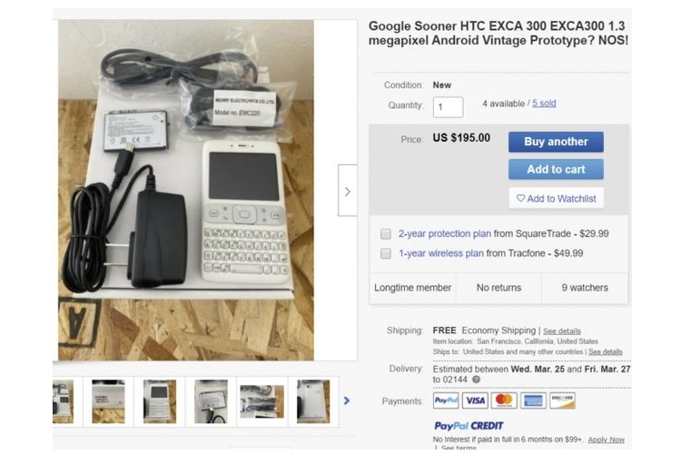 Penampakan ponsel Google Sooner di situs eBay