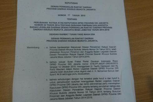 Beredar Surat Fraksi Gerindra DKI Masukkan Sanusi ke Balegda Sesaat Sebelum Pembahasan Raperda Reklamasi