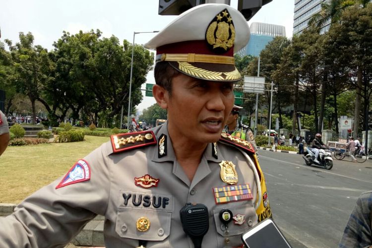 Dirlantas Polda Metro Jaya Kombes Pol Yusuf usai mengamankan aksi mujahid 212 di Jalan Medan Merdeka Barat, Jakarta Pusat, Sabtu (28/9/2019)