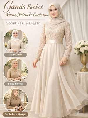 Gamis Brokat warna Netral & Earth Tone.