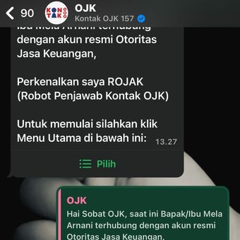 Cara cek pinjol resmi OJK via WhatsApp. Cara cek pinjol legal OJK via WhatsApp.