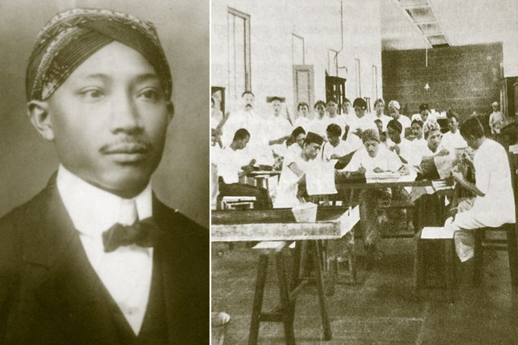 Foto dr Agoesdjam (kiri), koleksi keluarga dr Agoesdjam. Praktikum anatomi di Stovia sekitar tahun 1908, pada masa dr. Agoesdjam sedang menempuh pendidikan kedokteran (kanan).