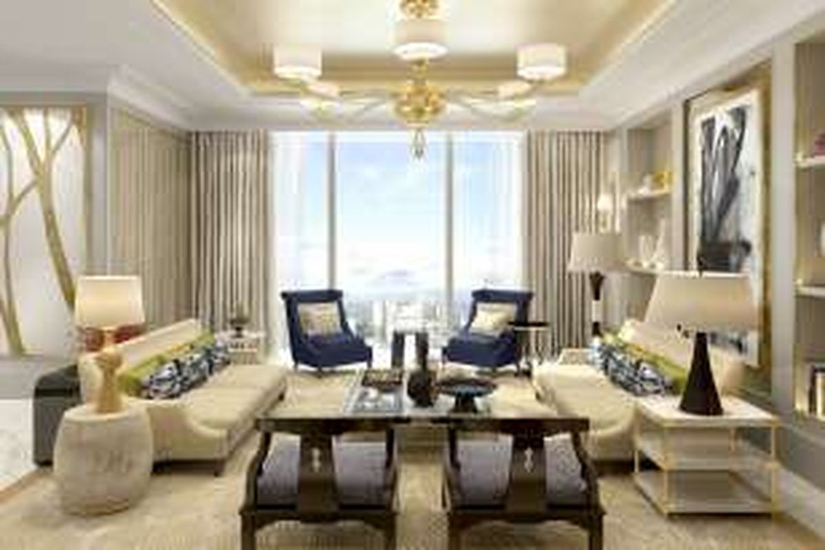 Ruang keluarga di apartemen The Residences at The St Regis Jakarta