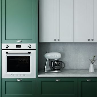 Ilustrasi kabinet dapur dengan warna hijau zamrud