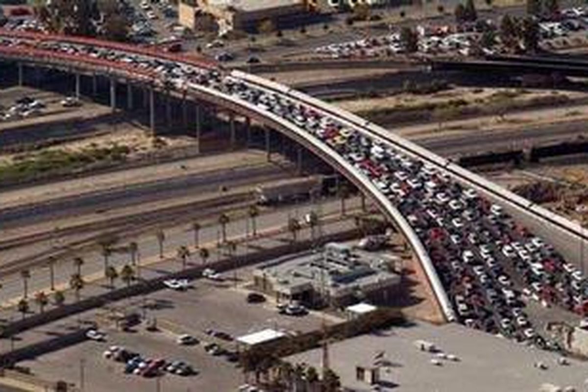 Penyeberangan Paso del Norte International Bridge di wilayah perbatasan antara AS dan Meksiko di El Paso, Texas.