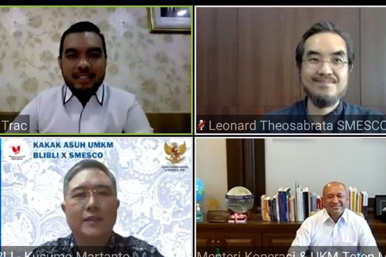 Jumpa pers virtual peluncuran program Kakak Asuh UMKM, Senin (31/8/2020). (Tangkapan Layar)