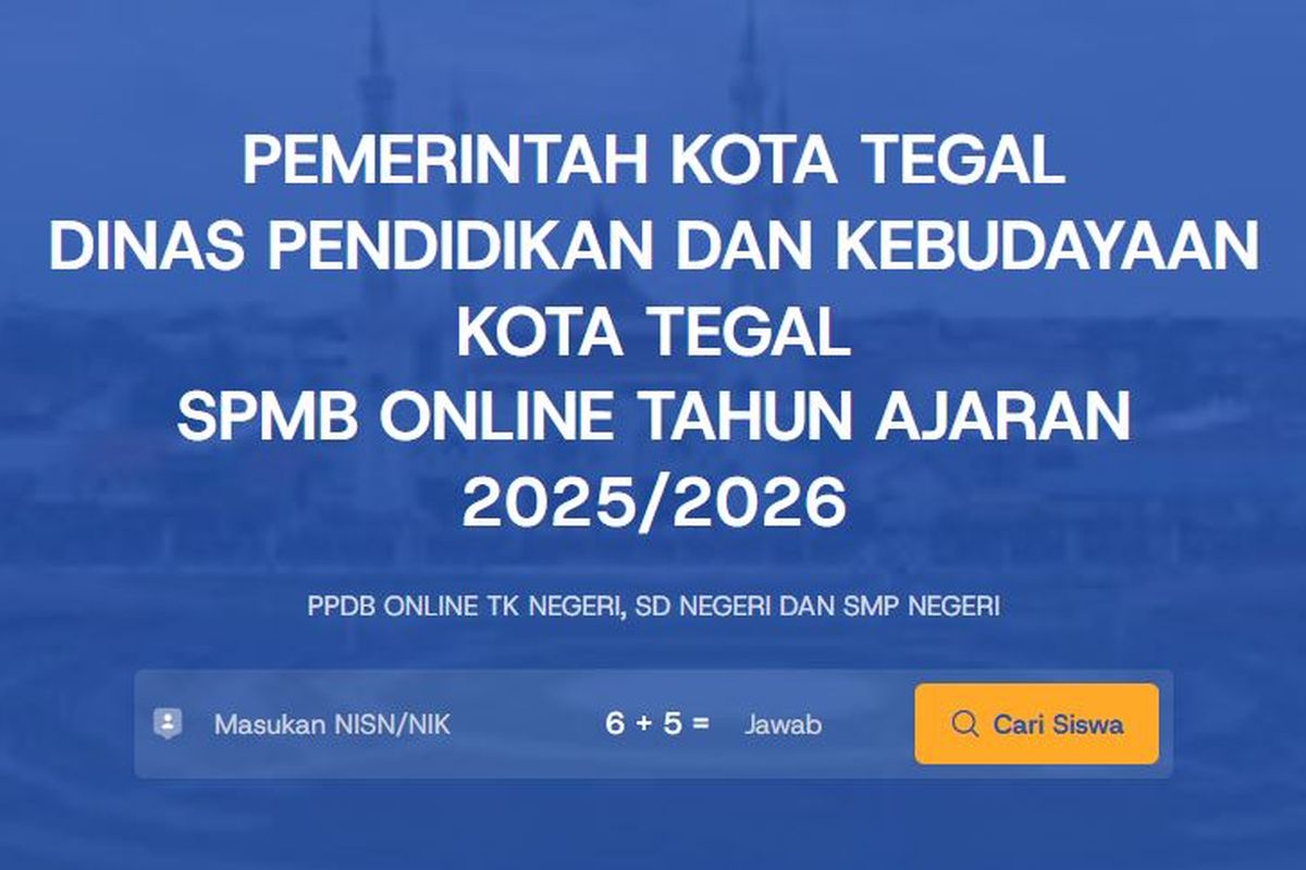 Tampilan portal SPMB Kota Tegal 2025 Jenjang TK, SD, dan SMP.