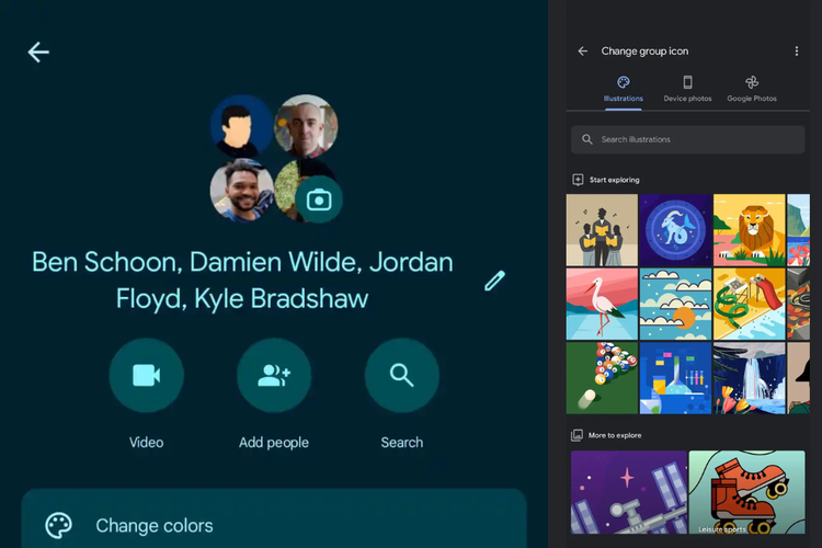 Google Messages menghadirkan opsi baru untuk mengganti ikon grup percakapan menjadi ikon khusus dari Google Illustrations.