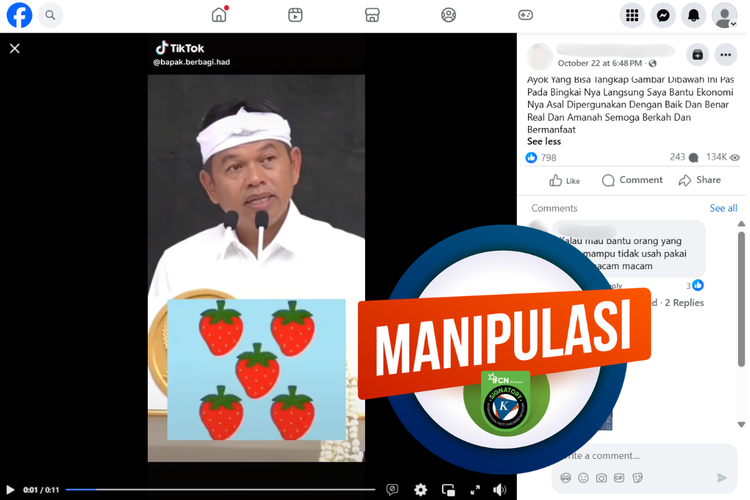 Tangkapan layar konten manipulatif di sebuah akun Facebook, 22 Oktober 2025, mengenai kuis Facebook berhadiah Rp 50 juta dari Dedi Mulyandi.