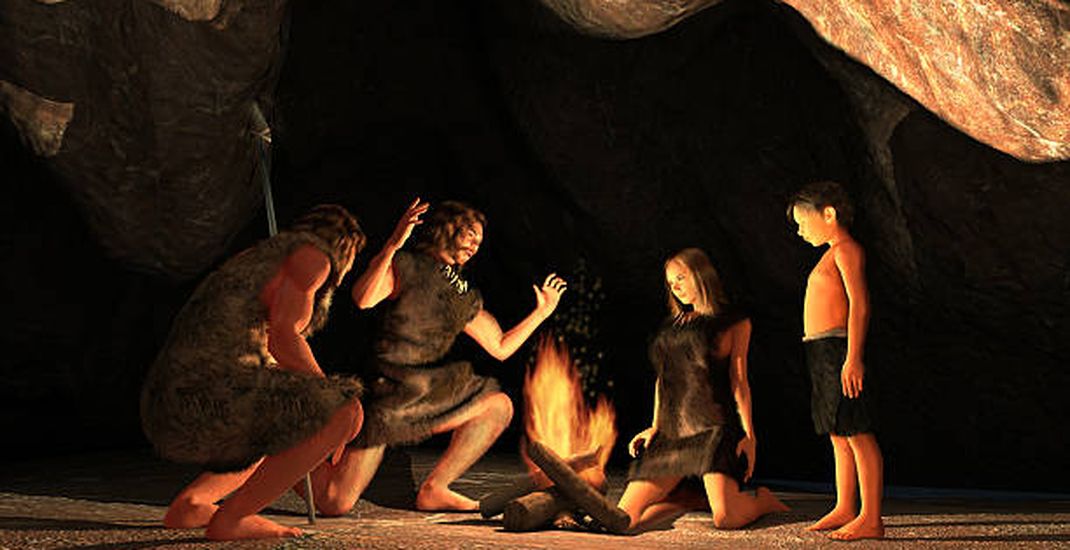 Ilustrasi manusia purba yang hidup di dalam gua.