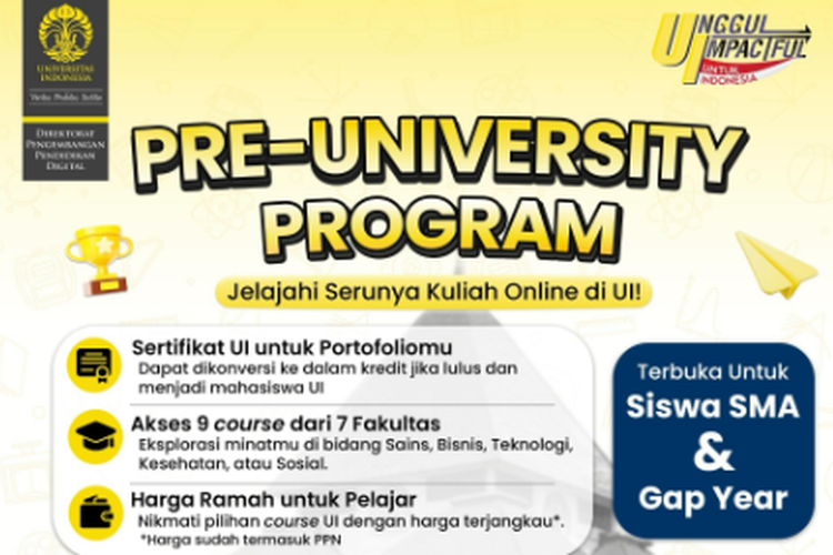 Pre-University UI 2026, Program Belajar Online ala Kuliah untuk Siswa SMA dan Gap Year