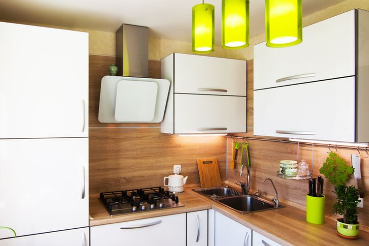 Ilustrasi dapur kecil, dapur sempit, pencahayaan di dapur. 
