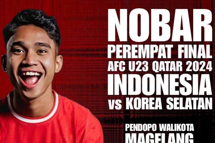 Poster nobar Indonesia versus Korsel dalam perempat final Piala Asia U-23 di rumah dinas Wali Kota Magelang.