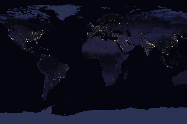 Ilustrasi peta citra satelit atau cahaya malam dari NASA.