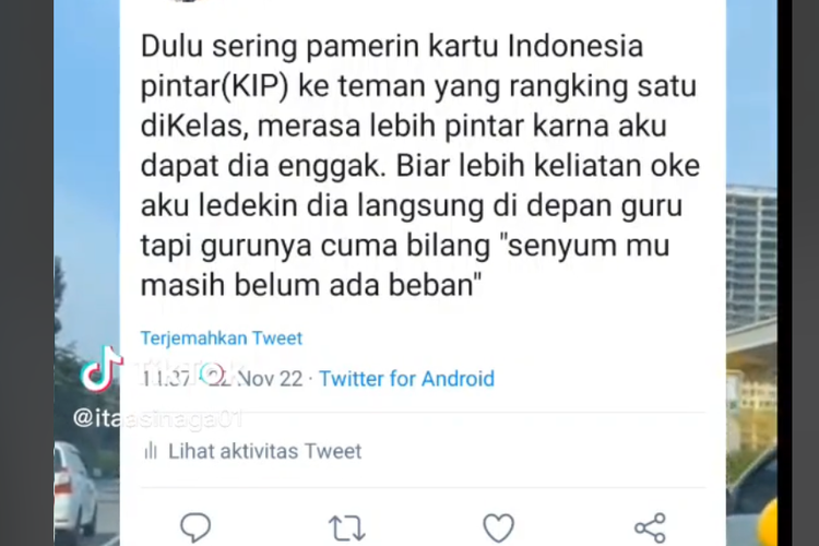 Sebuah unggahan soal Kartu Indonesia Pintar (KIP) disebut untuk anak pintar, viral di media sosial TikTok.
