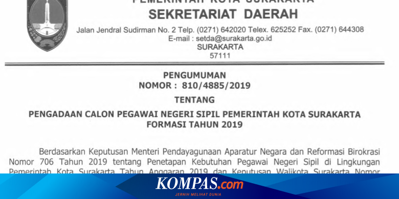 Cpns 2019 Pemkot Surakarta Ini Jadwal Syarat Dan Tata Cara Pendaftarannya Halaman All Kompas Com