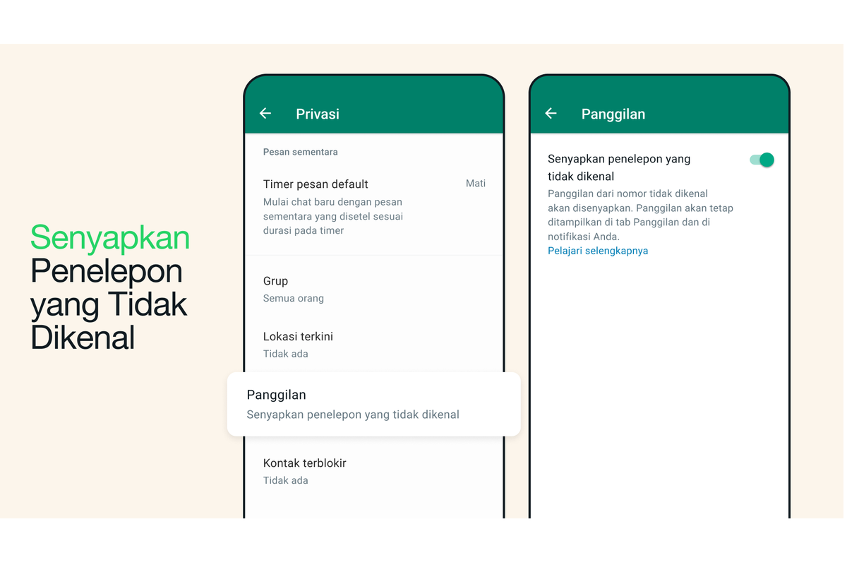 WhatsApp meluncurkan fitur baru yang berguna bagi pengguna yang tak suka ditelepon oleh nomor tak dikenal. Fitur baru WhatsApp ini bernama silence unknown callers (bisukan penelepon tidak dikenal).