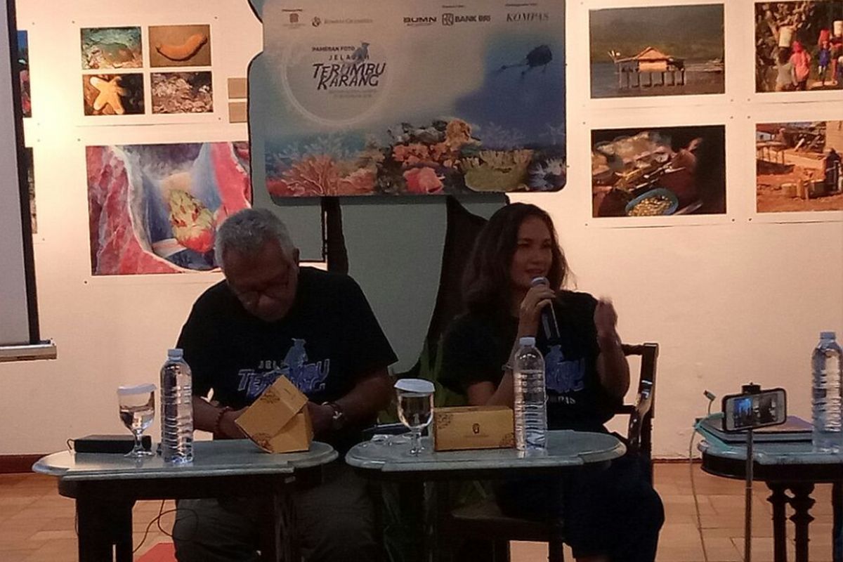 Arbain Rambey dan Nadine Chandrawinata saat menjadi pembicara dalam Talkshow Scuba Diving & Keindahan Bawah Laut di Bentara Budaya Jakarta, Palmerah Selatan, Sabtu (24/2/2018).