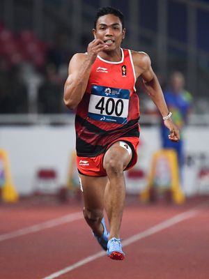 Salah satu penampilan sprinter Lalu Muhammad Zohri dalam Asian Games 2018. Gambar diambil pada 25 Agustus 2018. 