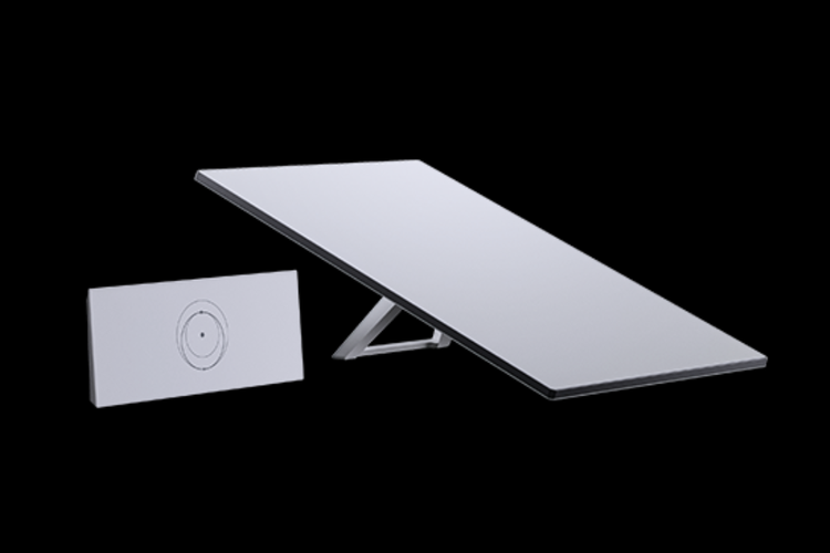 Ilustrasi perangkat Starlink, yang terdiri dari router (kanan) dan antena penangkap sinyal dari satelit (kiri).