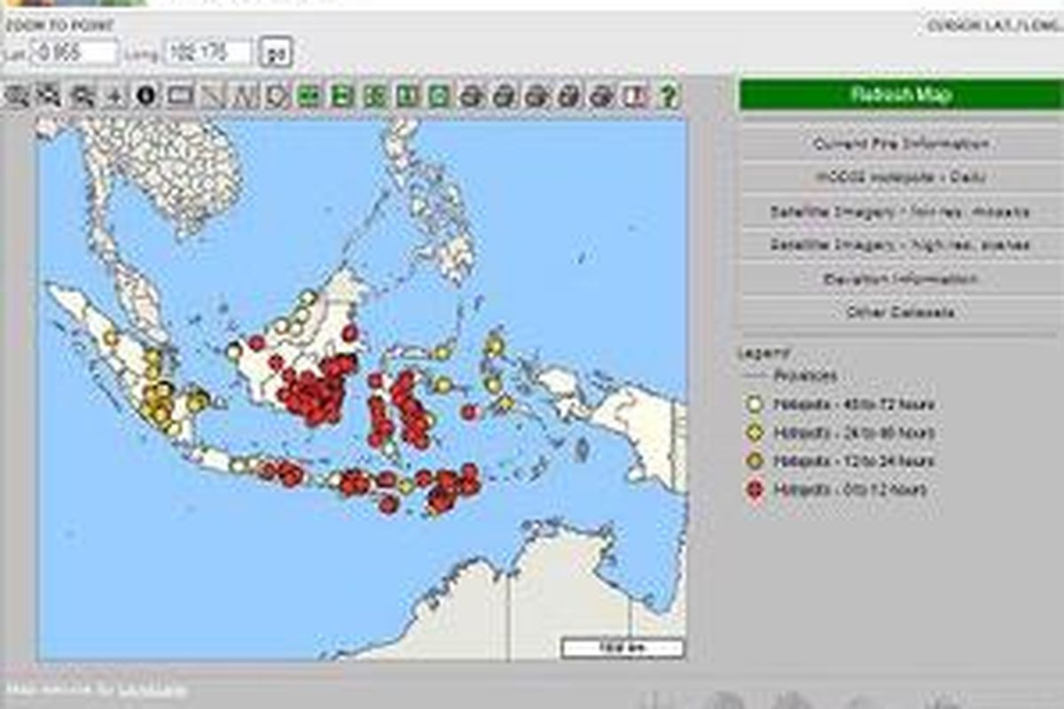 Pantauan titik api di Indonesia melalui situs Indofire (Firewatch Indonesia Project).