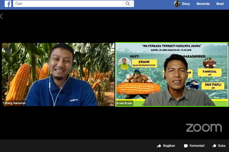 Syngenta Indonesia menggelar webinar untuk petani lewat laman grup Facebook Webinar Petani Maju Indonesia dan Komunitas Petani Jagung NK 