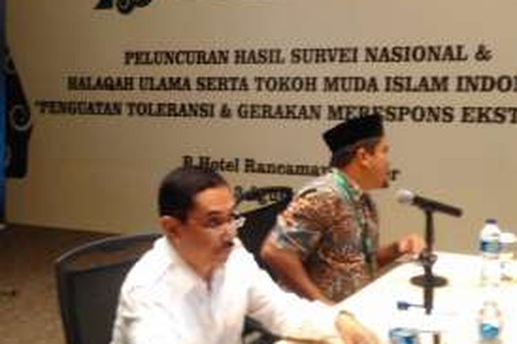Kepala BNPT Suhardi Alius memaparkan materi dalam diskusi terkait penguatan toleransi di Bogor, Selasa (2/8/2016)