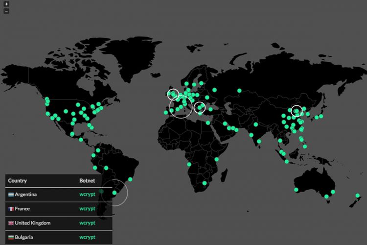 Peta real-time serangan ransomware WannaCry hasil pantauan botnet tracker MalwareTech.
