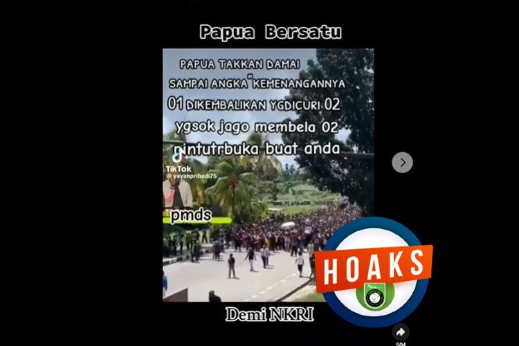 Tangkapan layar Facebook, video yang diklaim sebagai aksi masyarakat Papuan menuntut suara paslon capres-cawapres nomor 1 yang hilang dikembalikan. 
