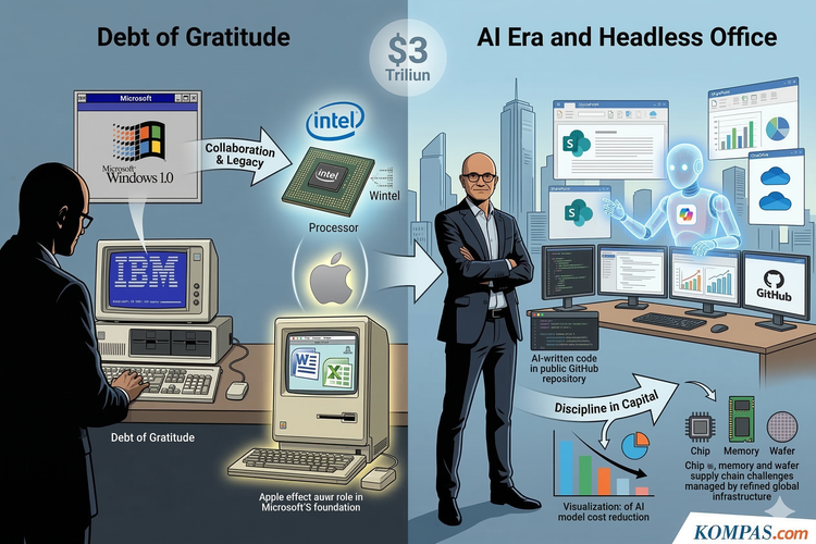 Ilustrasi transformasi aplikasi Microsoft, Windows dan Office