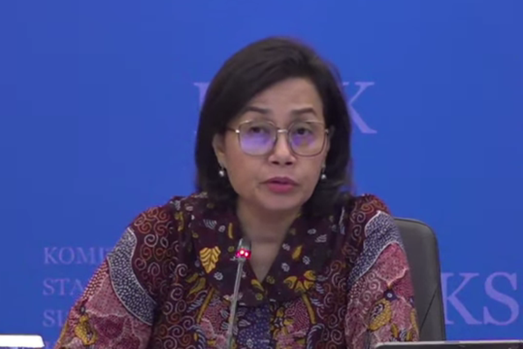 Menteri Keuangan, Sri Mulyani Indrawati dalam Konferensi Pers Komite Stabilitas Sistem Keuangan (KSSK) di Jakarta, Jumat (3/11/2023).