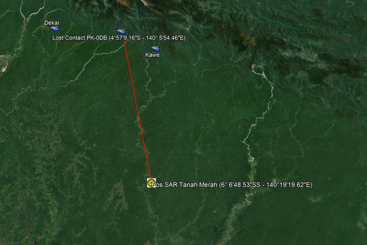 Peta lokasi helikpter pancarkan signal marabahaya (Sumber: foto dan peta dari Humas SAR Merauke)