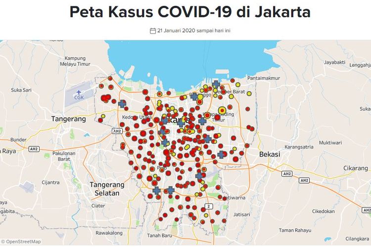 Peta persebaran virus corona di Jakarta pada Minggu (4/4/2020).