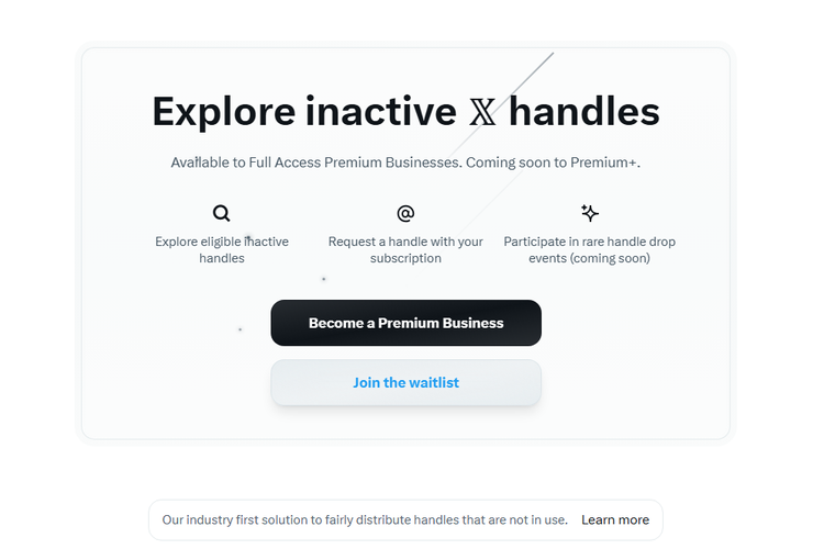 Tampilan handle marketplace X/Twitter, tempat pembelian handle yang sudah tak terpakai