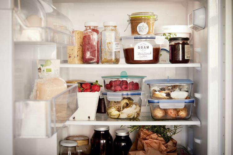 Ilustrasi menyimpan berbagai makanan di dalam kulkas 