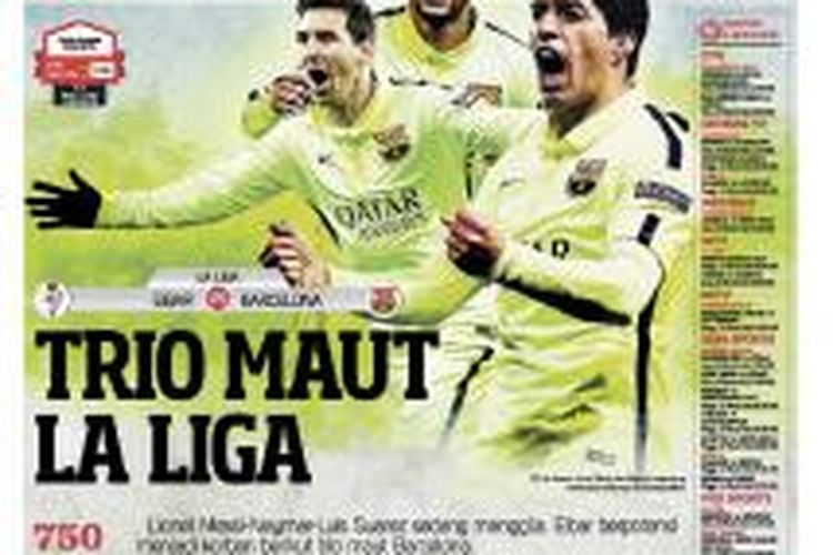 Sampul Harian BOLA edisi Sabtu (14/3/2015).