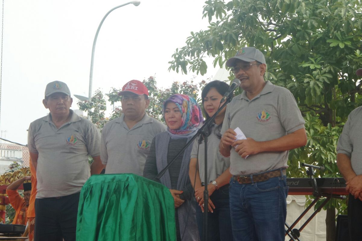 Plt Gubernur DKI Jakarta Djarot Saiful Hidayat dalam acara pencanangan HUT ke-490 DKI Jakarta, Taman Waduk Pluit, Minggu (21/5/2017). 