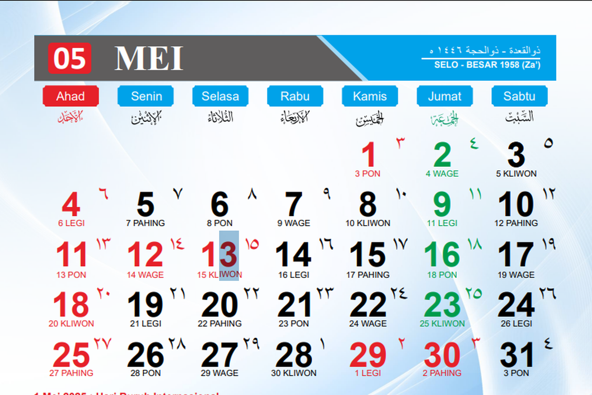 Kalender Mei 2025. Hari ini libur apa? cek hari libur nasional kalender Mei 2025 dan cuti bersama.