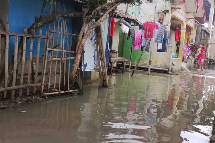 Genangan air banjir di Desa Mulyasari, Kecamatan Pamanukan, Kabupaten Subang, Jawa Barat pada Selasa (14/2/2023).