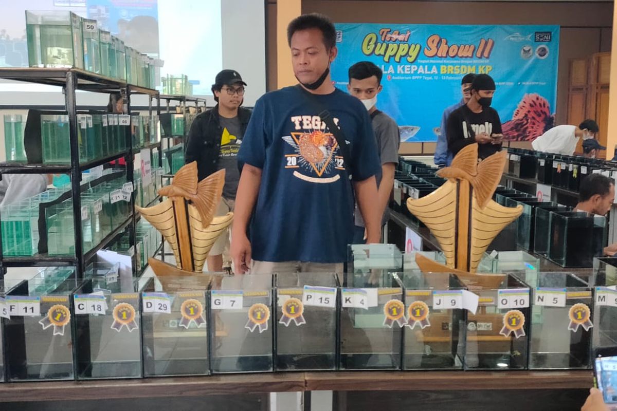 Acara Tegal Guppy Show II Tingkat Nasional di Mall Ikan Komplek Balai Pelatihan dan Penyuluhan Perikanan (BPPP) Tegal, Minggu (13/2/2022).