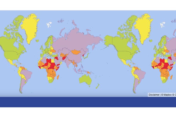 Peta negara paling berbahaya di dunia versi International SOS