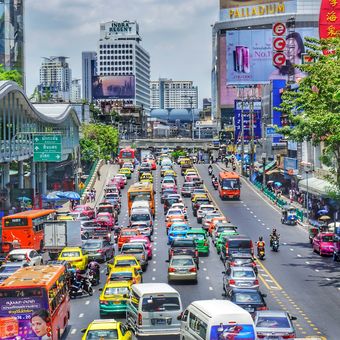 Ilustrasi pemandangan kota Bangkok, Thailand.