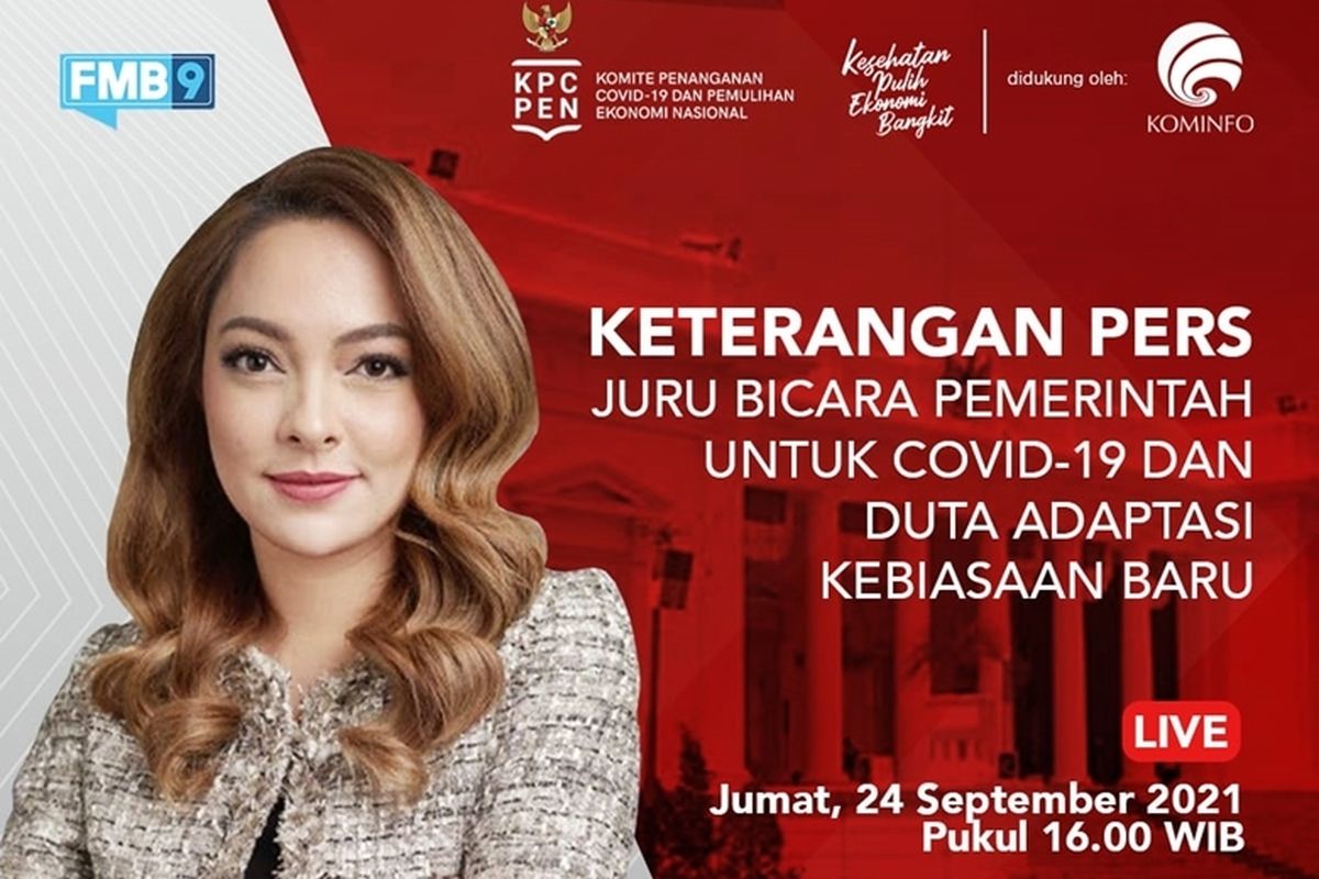 Poster Keterangan Pers Juru Bicara Pemerintah untuk Covid-19 dan Duta Adaptasi Kebiasaan Baru Reisa Broto Asmoro