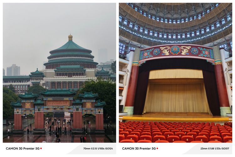 Hasil foto kamera telefoto dan utama Tecno Camon 30 Premier 5G memotret Great Hall of the People Chongqing.