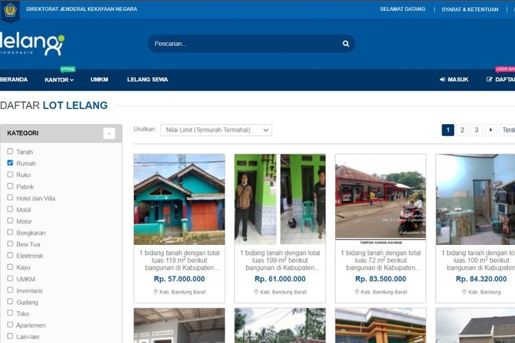 DJKN melalui lelang.go.id memfasilitasi lelang rumah yang berlokasi di Bandung dengan nilai limit di bawah Rp 100 juta.
