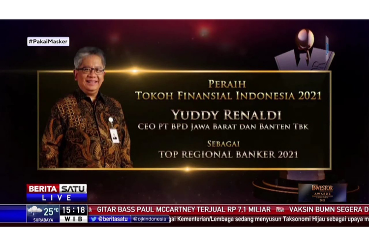 Direktur Utama Bank BJB Yuddy Renaldi terpilih sebagai ?Top Regional Banker 2021?. 