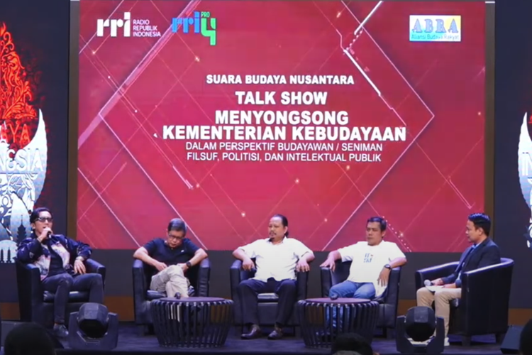 Aliansi Budaya Rakyat (ABRA) dan Radio Republik Indonesia (RRI) menggelar diskusi bertajuk Menyongsong Kementerian kebudayaan (18/3/2024).
