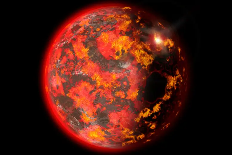 Ilustrasi Bumi awal yang memiliki atmosfer beracun seperti Venus saat ini. 
